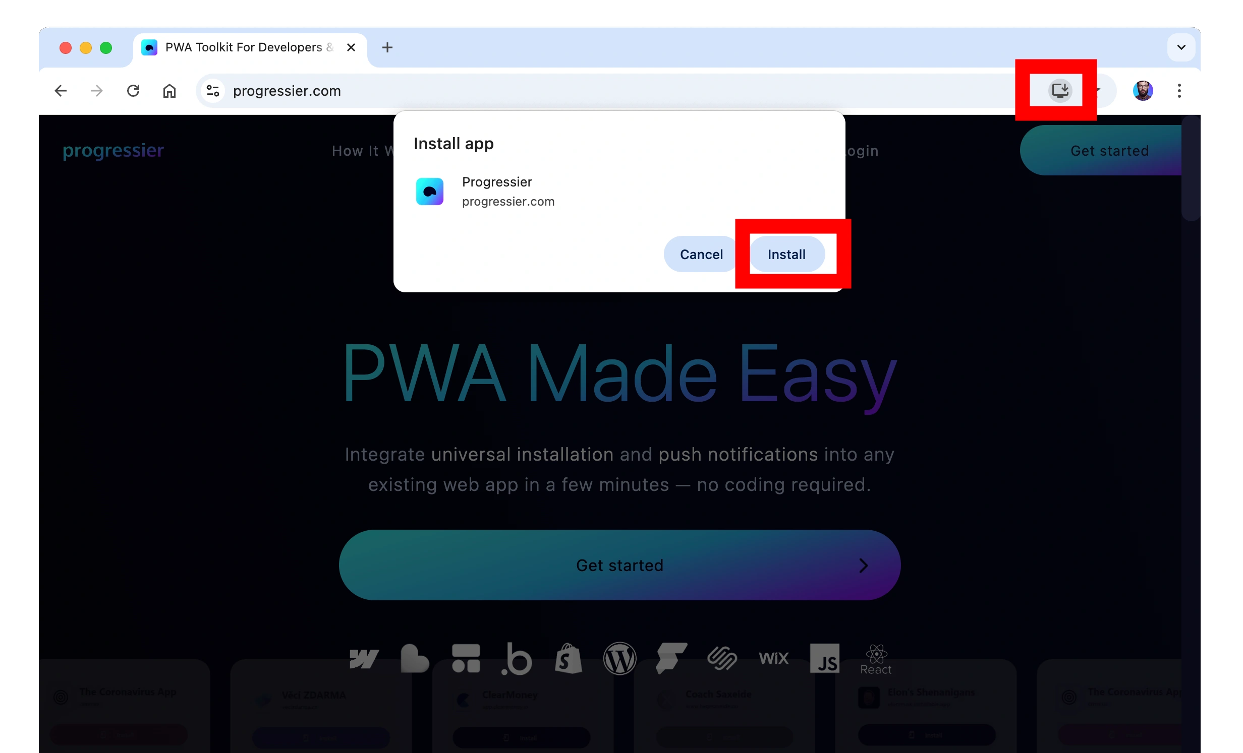 Installing a PWA with desktop Chrome