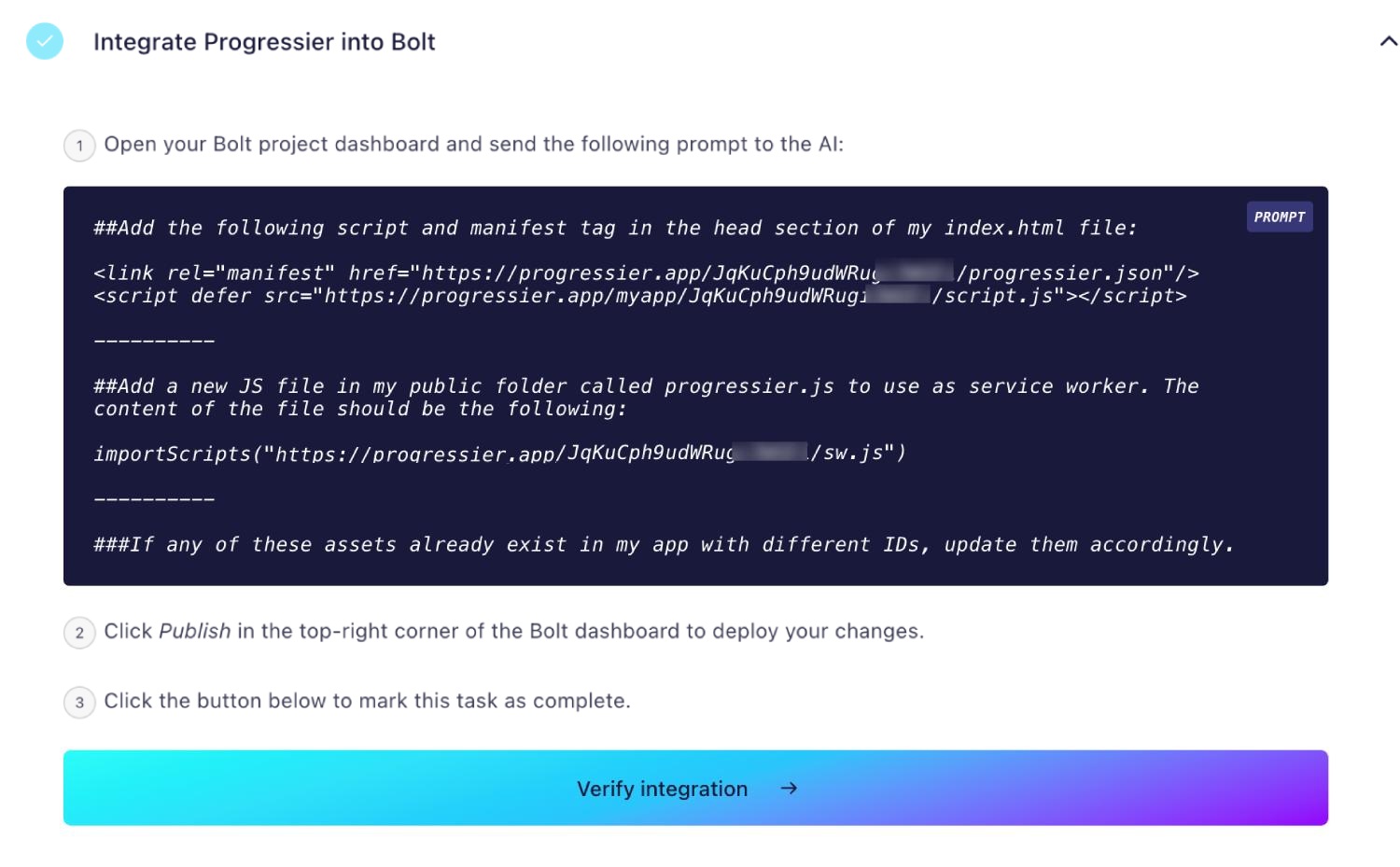 Illustration screenshot for Copy and paste the integration prompt