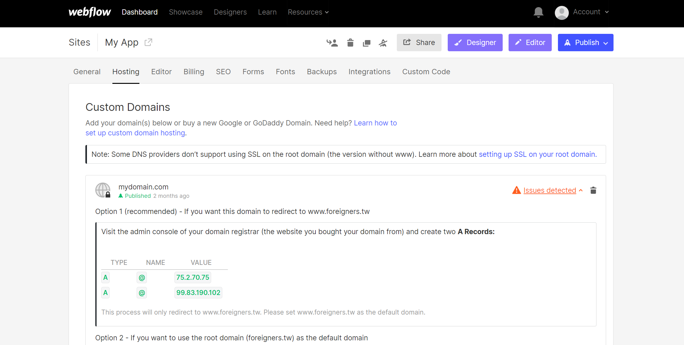 Illustration screenshot for Connect your Webflow domain